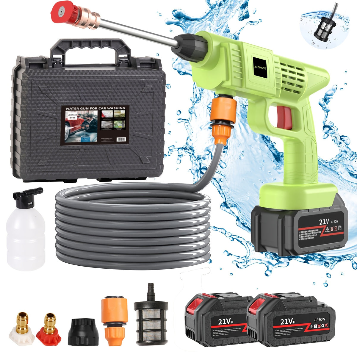 1 Wireless High Pressure Water Gun, Portable Cordless Car Washing Tool, Powerful Car Washing Tool, Garden Hose Nozzle, Multi-functional Watering Tool, Suitable for Home, Garden, Car, Elevator..