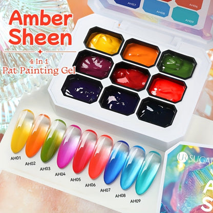 Gradient Ombre Gel Nail Polish Set 9 Colors UV LED Soak-Off – Rich Pigment Stamping Nail Gel, Long-Lasting Salon Manicure, Yellow Purple Blue Shades, DIY Nail Art Gift for Women Girls