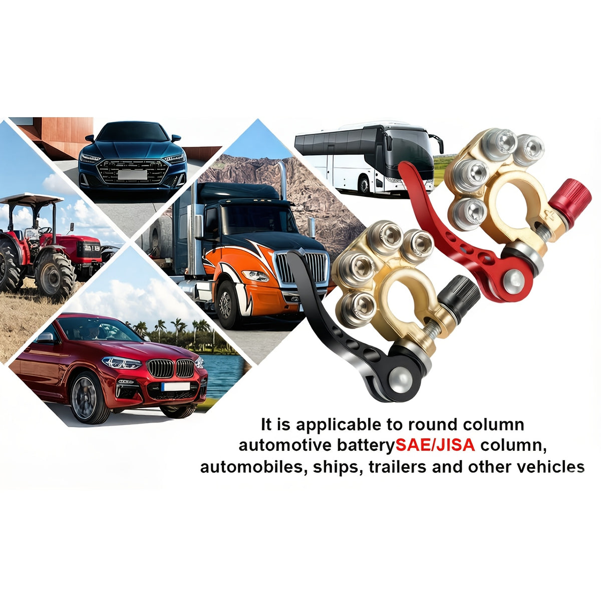 Connector for Car Battery Terminals, Featuring a 4-Way Quick Disconnect Clip for Both Positive And Negative Connections, Made of Solid Polished Brass That Is Resistant to Corrosion And Built to Last for Automobiles, Trucks, And Other Vehicles