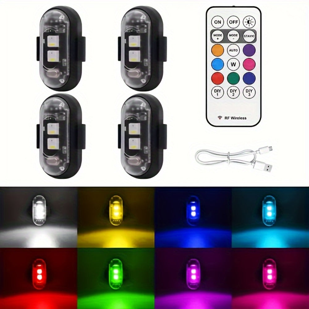 Wireless LED Strip Lights 8-Color 4pcs / 6pcs – Remote Control USB Rechargeable Waterproof Anti-Collision Light for Car Motorcycle Bike Drone Aircraft