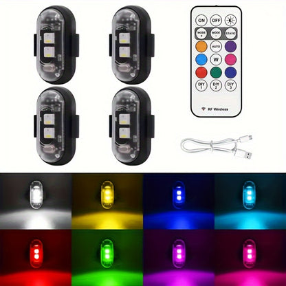 Wireless LED Strip Lights 8-Color 4pcs / 6pcs – Remote Control USB Rechargeable Waterproof Anti-Collision Light for Car Motorcycle Bike Drone Aircraft