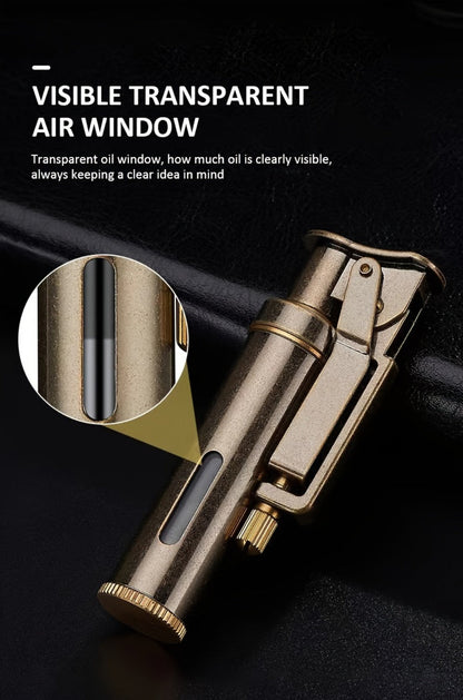 Retro Copper Kerosene Lighter – Pure Copper Vintage Flip Top One-Click Ignition Lighter, Nostalgic Personality Design, Windproof Refillable Kerosene Lighter, Unique Gift for Men Friends (Kerosene Not Included)