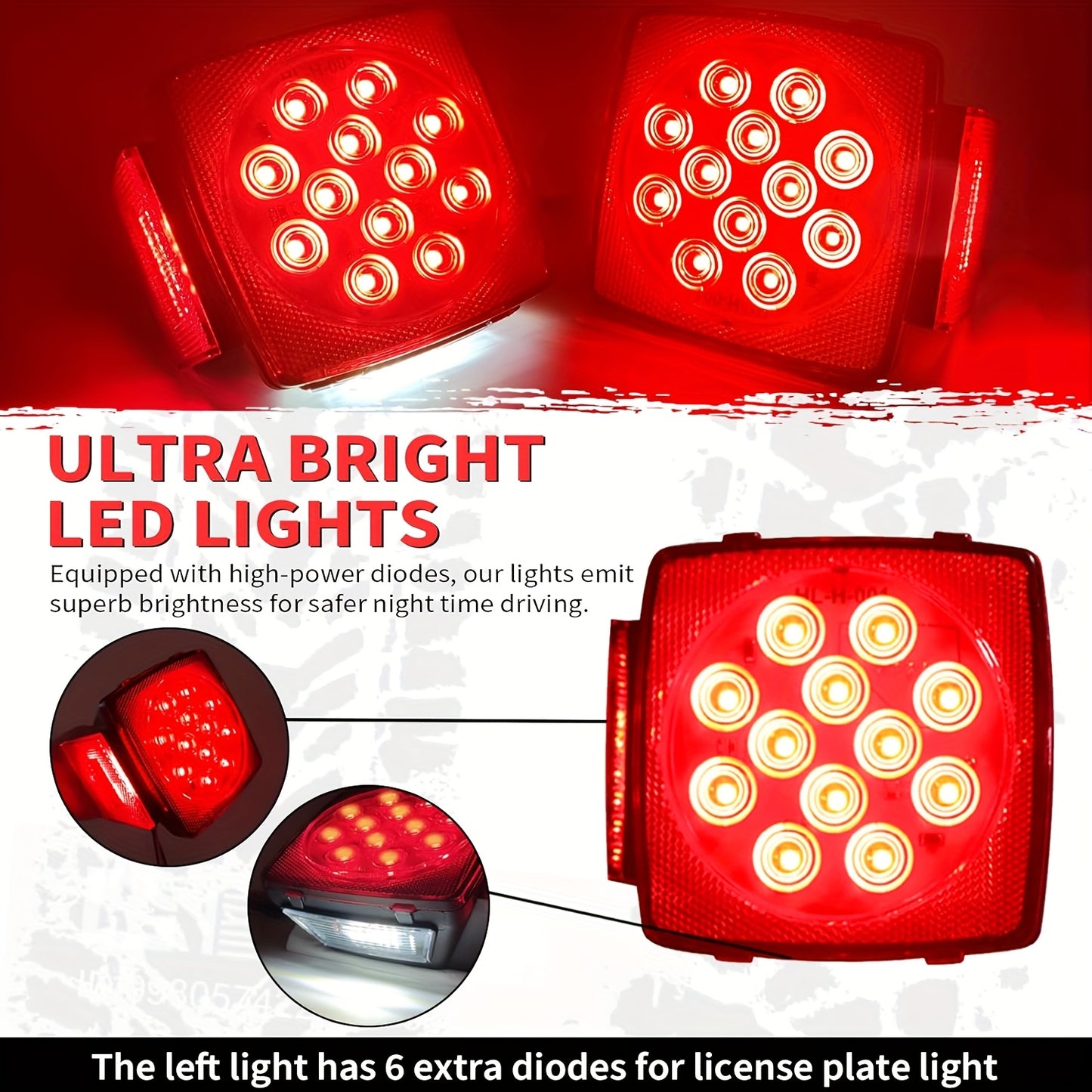 Trailer LED Lights Kit, 12V LED Trailer Light, 2pcs Trailer Lights & 6pcs Connectors & 4 Stickers, LED Stop Turn Tail License Brake Running Utility Trailer Lights for Trailers Under 80" Boat Truck Camper RV
