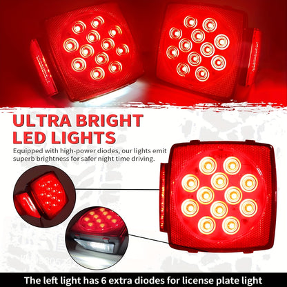 Trailer LED Lights Kit, 12V LED Trailer Light, 2pcs Trailer Lights & 6pcs Connectors & 4 Stickers, LED Stop Turn Tail License Brake Running Utility Trailer Lights for Trailers Under 80" Boat Truck Camper RV