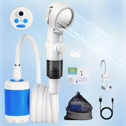 Rechargeable Electric Camping Shower Pump - Portable Outdoor Shower for Hiking, Climbing, Beach & Backpacking, USB Rechargeable Submersible Water Pump for Car Washing, Pet Bathing, Crop Watering & Garden Irrigation