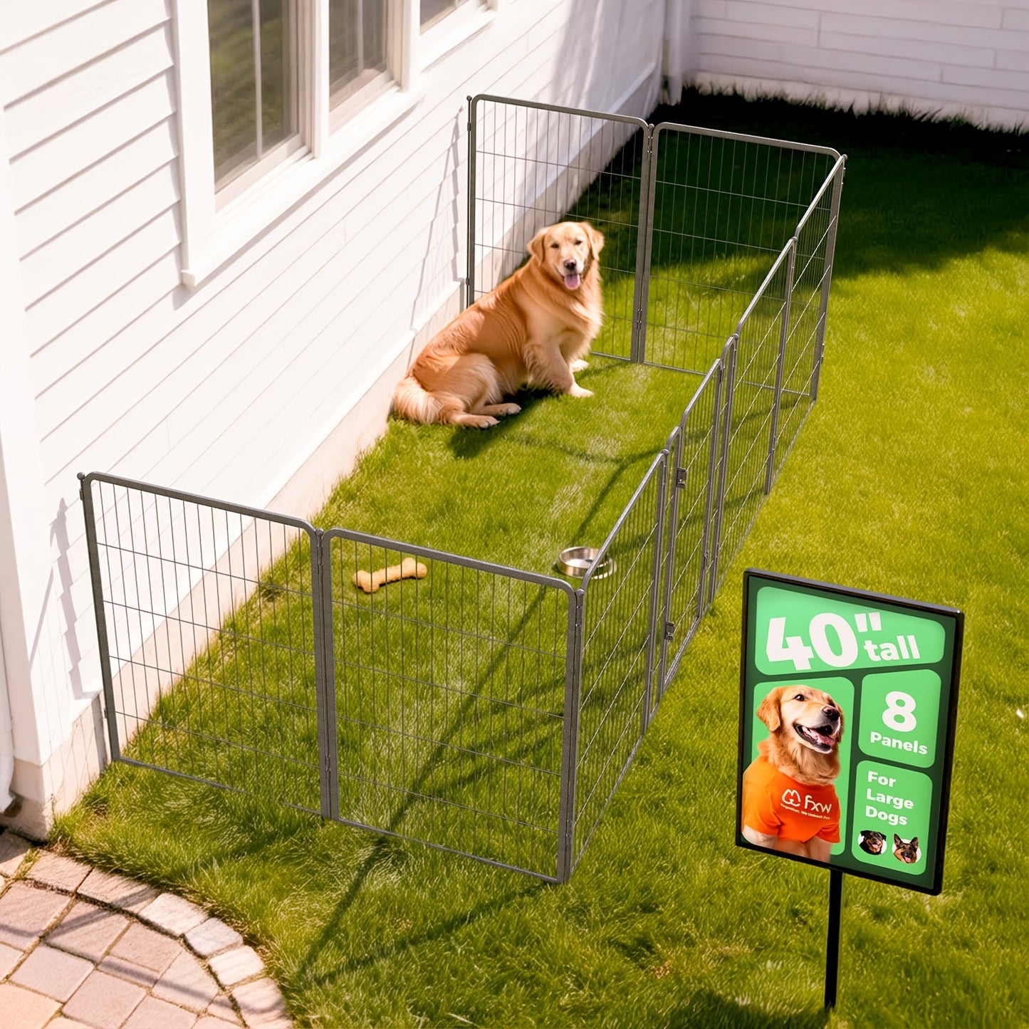 Dog Playpen with Gate – Heavy Duty Metal Pet Exercise Pen for Large Medium Small Dogs, 8/16/24/32/48 Panels, 24/32/40/45/50 Inch Height, Portable Indoor Outdoor Dog Fence for Yard Garden RV Camping