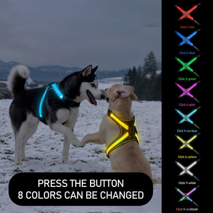 LED Dog Safety Vest USB Rechargeable 8 Color Flashing Light Night Visibility Harness for Medium Large Dogs Reflective Pet Walking Vest