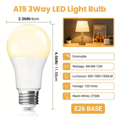 3-Way A19 Light Bulb 50 100 150W Equivalent 1500 Lumens E26 Medium Base – Warm White 2700K & Daylight 5000K Three-Way Bulb for Bedroom Living Room Study Room Floor Lamp, 4 Pack