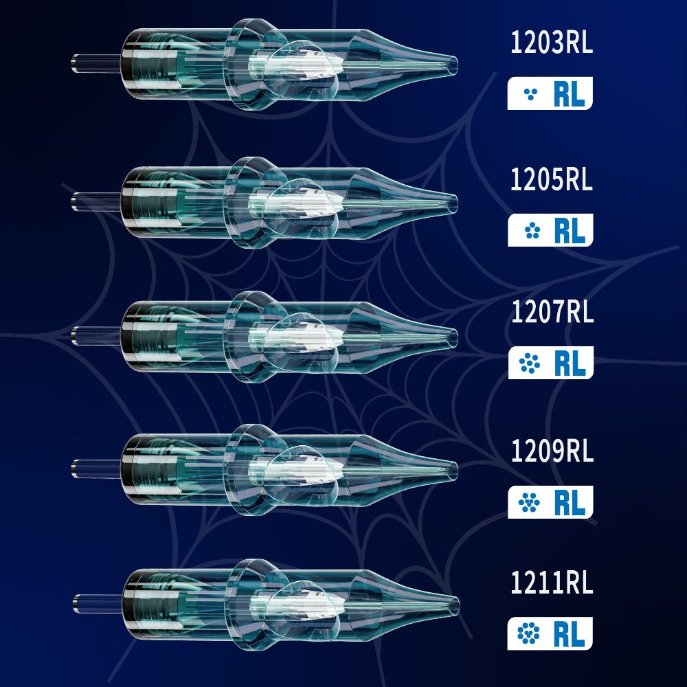 EO Sterilized Tattoo Cartridge Needles 50pcs Mixed Sizes 3RL 5RL 7RL 9RL 5RS 7RS 9RM 15RM 7M1 15M1 - Anti-Backflow Membrane Round Liner Shader Magnum for Tattoo Machine Pen & Body Art