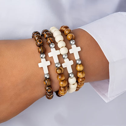 Cross Bracelets Bulk for Baptism Party Favors – 20/40PCS Vintage Ethnic Alloy Cross Pendant Woven Elastic Bracelets, Assorted Colors Christian Religious Jewelry Gifts for Kids Adults