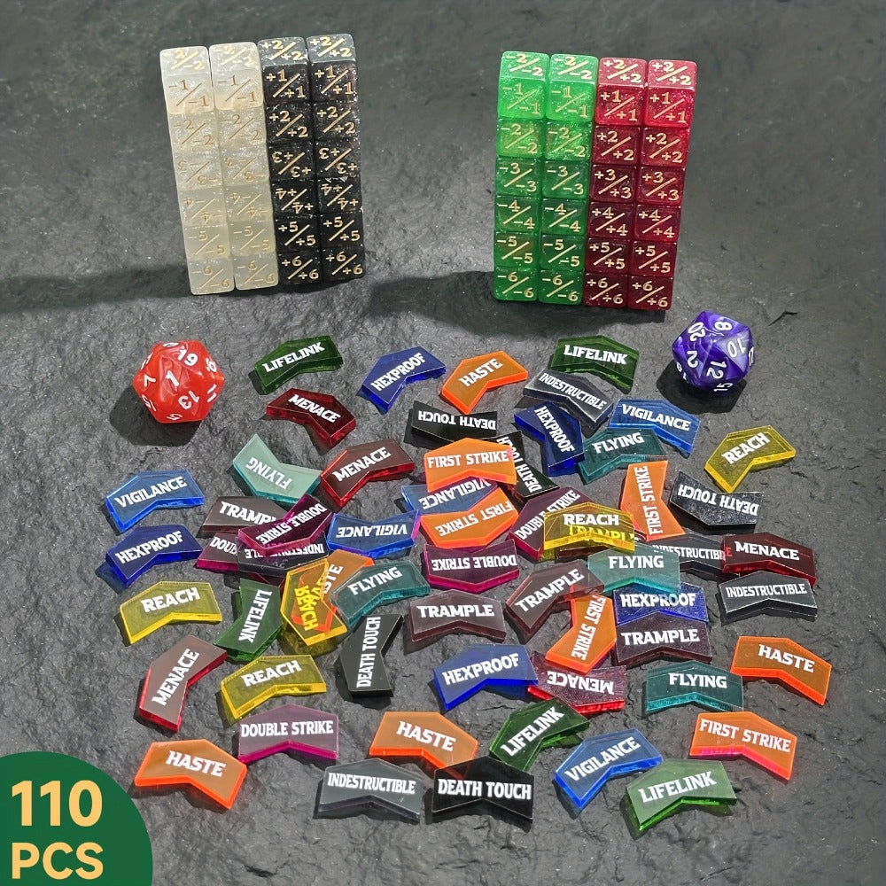 MTG Counter Dice Set 110pcs – 12mm 6-Sided +1/-1 Token Dice D20 & Keyword Counters Tokens for Magic the Gathering TCG Card Game Accessories Gift