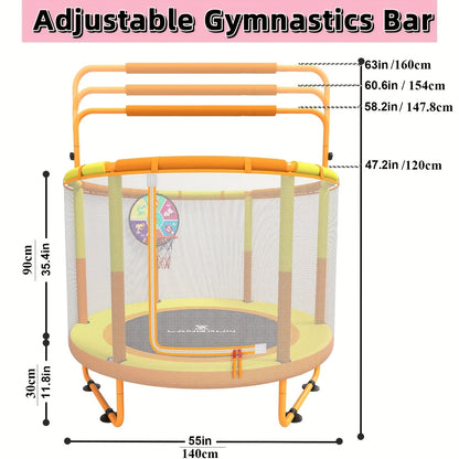 60 Inch Kids Trampoline 6-in-1 with Safety Net Enclosure, Basketball Hoop, Swing, Dart Board & Gymnastic Rings – Indoor Outdoor Toddler Trampoline for Boys Girls, 5ft Fun Activity Center