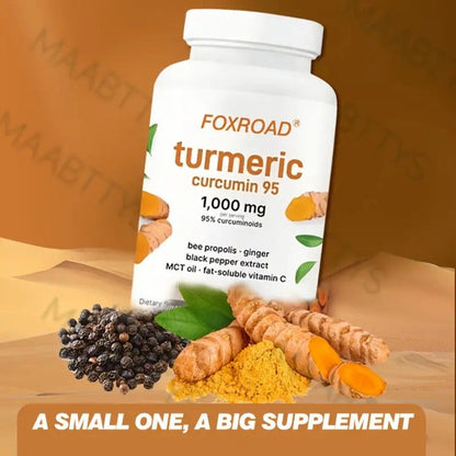Curcumin 6-in-1 Capsules with 95% Active Curcumin, Vitamin C & Probiotics – 120 Capsules 120-Day Supply | Anti-Inflammatory, Immune & Gut Support | All-Natural Turmeric Formula for Women & Men