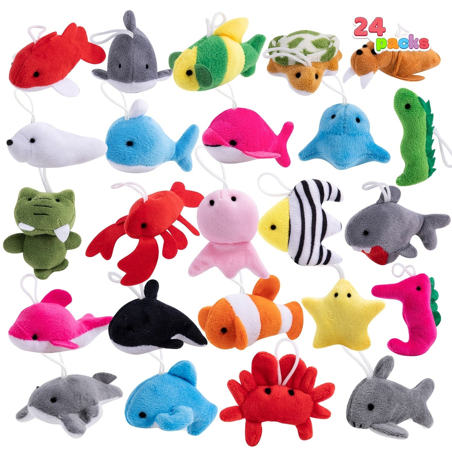 Mini Sea Animal Plush Toys Bulk 24 Pack – Stuffed Ocean Animal Keychain Set for Party Favors, Pinata Fillers, Goodie Bag Stuffers, Easter Basket Fillers, Classroom Prizes, Birthday Christmas Gifts for Kids