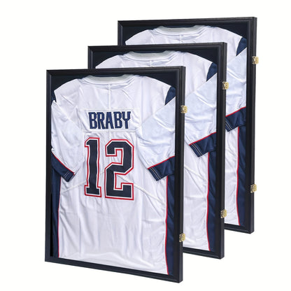 Jersey Display Case Shadow Box - Lockable UV Protection Frame for Baseball Basketball Football Soccer Hockey Sport Shirt, Matte Black