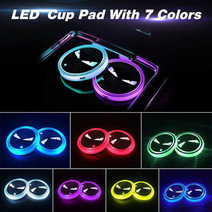 LED Neon Car Cup Holder Coasters – 7 Color USB Rechargeable Glowing Cup Mats, Ambient Light for Car Interior, Bar & Home Decor (Set of 2, Devil's Eye Design)