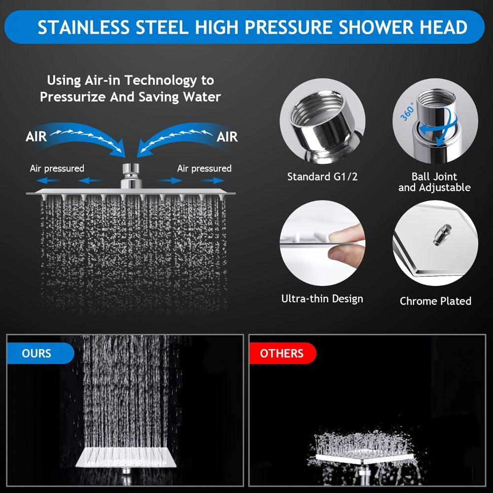 Rainfall Shower Head with Handheld Combo – 8" High Pressure Rain Shower, 5-Setting Adjustable, Anti-Leak with 11" Extension Arm, Holder & Hose, Height & Angle Adjustable