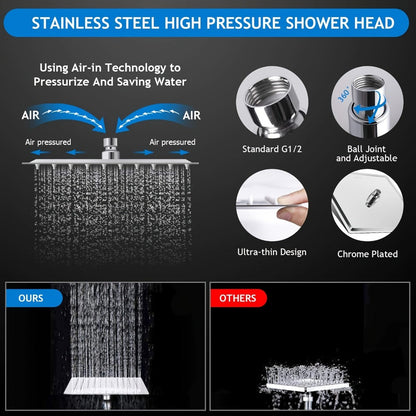 Rainfall Shower Head with Handheld Combo – 8" High Pressure Rain Shower, 5-Setting Adjustable, Anti-Leak with 11" Extension Arm, Holder & Hose, Height & Angle Adjustable
