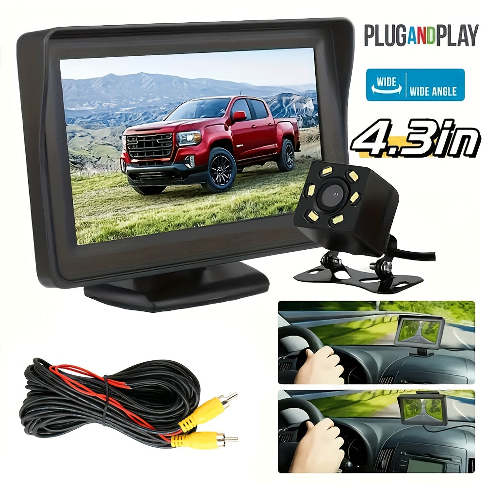 Car Rearview Mirror HD Parking System Night Vision 4.3 Inch Display 6 LED Light HD Reversing Rearview Mirror Kit with Wide Angle Lens for Safe Parking And Reverse Driving - Perfect for Cars, Pickups, SUVs, No Battery