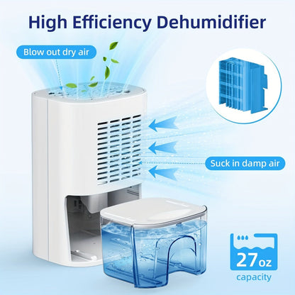 Dehumidifier for Home 215 Sq Ft | Quiet Portable 27oz Peltier Mini Dehumidifier with Auto Shut-Off for Bedroom, Bathroom, Basement, Closet, Kitchen & RV | Keeps Humidity Below 45% | White