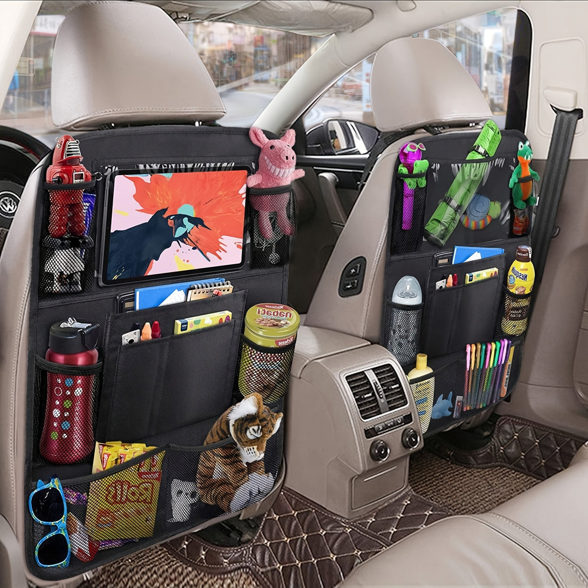 Car Seat Organizer, Multi-functional Car Interior Storage Bag, Rear Seat iPad Storage Pouch