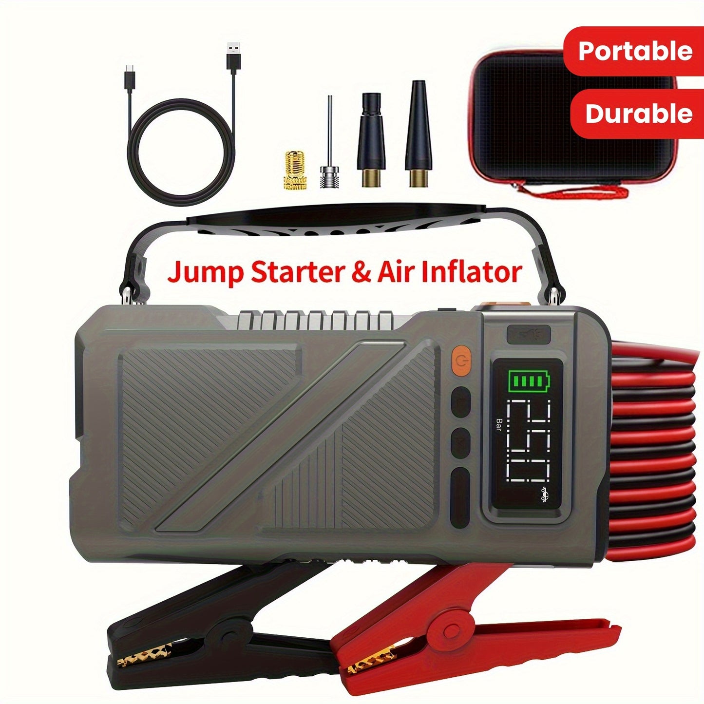 6000A/8000A Jump Starter with 150PSI Air Compressor – 7-in-1 Jump Box with Digital Tire Inflator, Portable Car Battery Charger for 12V Vehicles Up to 2.64gal Gas / 2.38gal Diesel, LED Light & USB Output