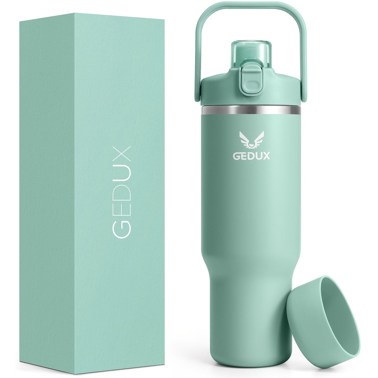Vacuum Insulated Tumbler 32oz Stainless Steel with Handle Straw 2-in-1 Lid Chug Straw Lid Silicone Boot Matte Finish Keeps Drinks Cold Hot for Travel Gym Outdoor