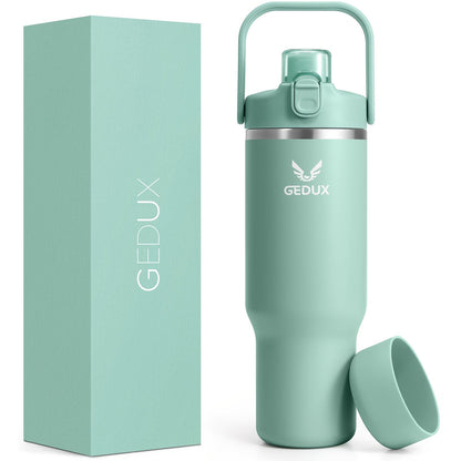 Vacuum Insulated Tumbler 32oz Stainless Steel with Handle Straw 2-in-1 Lid Chug Straw Lid Silicone Boot Matte Finish Keeps Drinks Cold Hot for Travel Gym Outdoor