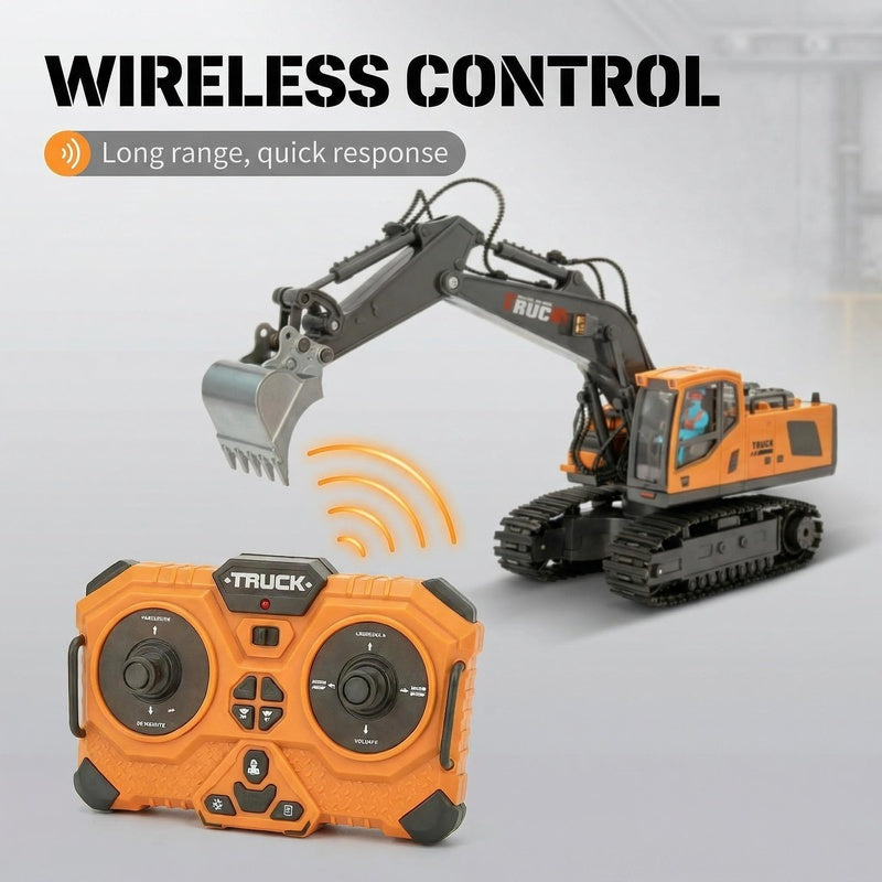 RC Construction Vehicle Toy 2.4GHz Remote Control Excavator Bulldozer Loader with Alloy Metal Cover Lights & Sound Effects – Crawler Tractor Truck for Boys Ages 8+ Birthday Christmas Gift