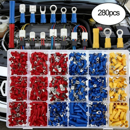 Electrical Crimp Terminals 280pcs Assorted Kit – Insulated Ring Fork Spade & Butt Wire Connectors for Automotive Marine & Home Wiring, Universal Cable Connector Set with Storage Case