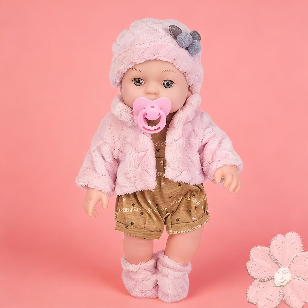 Mini Reborn Baby Doll 12 Inch 30cm Lifelike Soft Baby Girl Toy with Pink Clothes Hat Socks Pacifier Set – Cute Realistic Newborn Doll for Party Games Pretend Play Birthday Christmas Halloween Gift for Girls