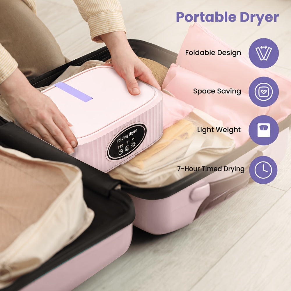 Portable Clothes Dryer with LED UV Light Foldable Compact Quiet Fast Drying Machine with Timer Easy Setup for Apartments Travel RV Small Spaces Pink Khaki Purple