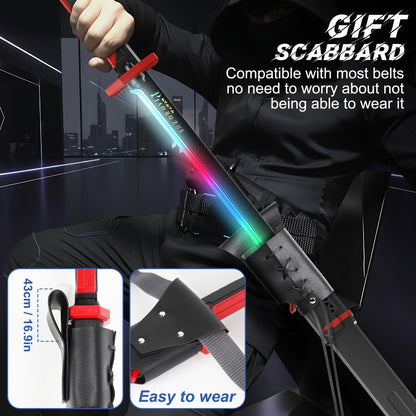 LED Katana Sword 31.5" Pro Cosplay Light Katana with Ejecting Spark, Water Mist, Multi-Color LED & Sound Effects – Type-C Rechargeable Luminous Saber for Teens Adults Vlog Role Play Gift