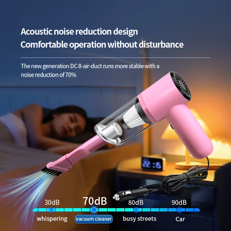 12V Compact Handheld Car Vacuum - Powerful, Wired for Easy Dust & Pet Hair Removal - Includes Accessories Kit - Silent Operation