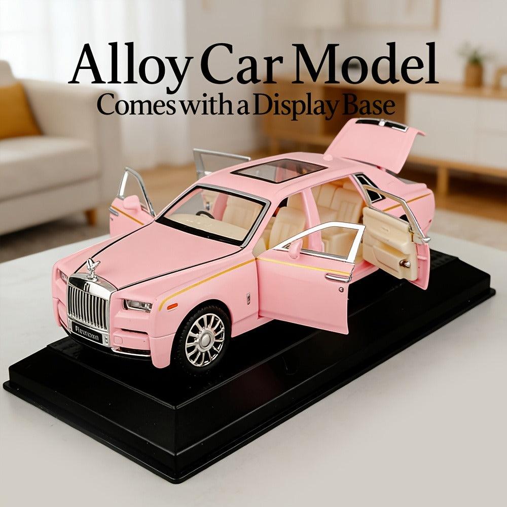 Collectible Diecast Car Model Zinc Alloy with Display Base & Openable Doors – Highly Detailed Static Decoration for Home Office Desk, Gift for Car Enthusiasts (White / Black / Pink)