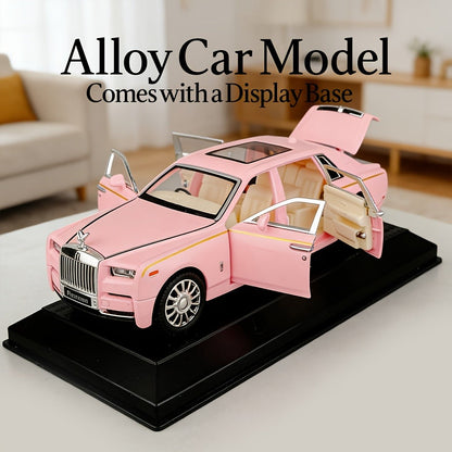 Collectible Diecast Car Model Zinc Alloy with Display Base & Openable Doors – Highly Detailed Static Decoration for Home Office Desk, Gift for Car Enthusiasts (White / Black / Pink)