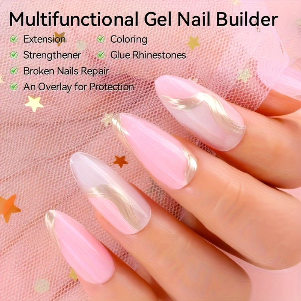 Poly Nail Gel Kit Hard Builder 6 Colors Clear Pink White — Nail Extension Thickening & Strengthening Gel for Brittle Thin Nails & French Manicure | Soak-Off UV LED Long-Lasting Salon & Home Use for Women