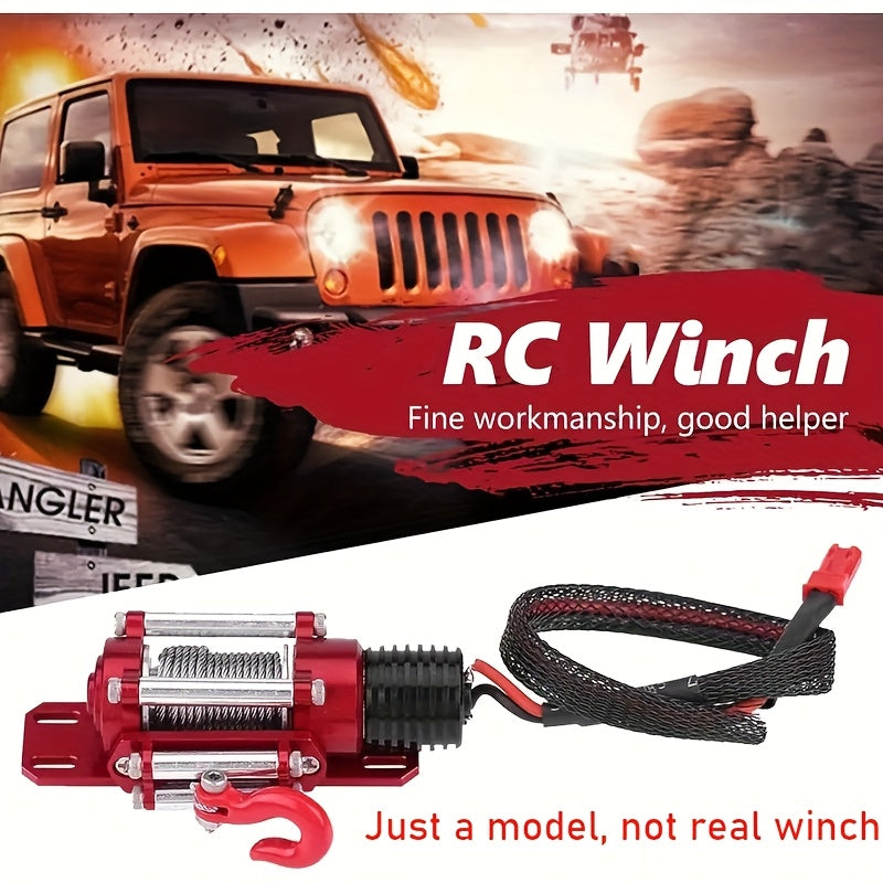 1/10 Car Winch for RC Cars, Wired Steel Winch for RC Cars, Compatible with 1/10 Scale Tracked Vehicles, Suitable for Traxxas/Hsp/Redcat/Tamiya/Axial/Scx10/D90/Hpi 1/10 for rc Crawler Car, Off-Road Recovery Accessory
