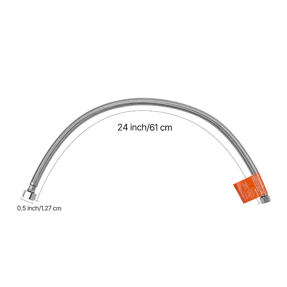 Braided Stainless Steel Faucet Supply Line - 304 SS Exterior, Lead-Free TPV Inner Tube, 3/8" Comp x 1/2" FIP, NSF & CUPC Certified, for Bathroom Kitchen Sink Faucet, 16in/10pcs or 24in/2pcs