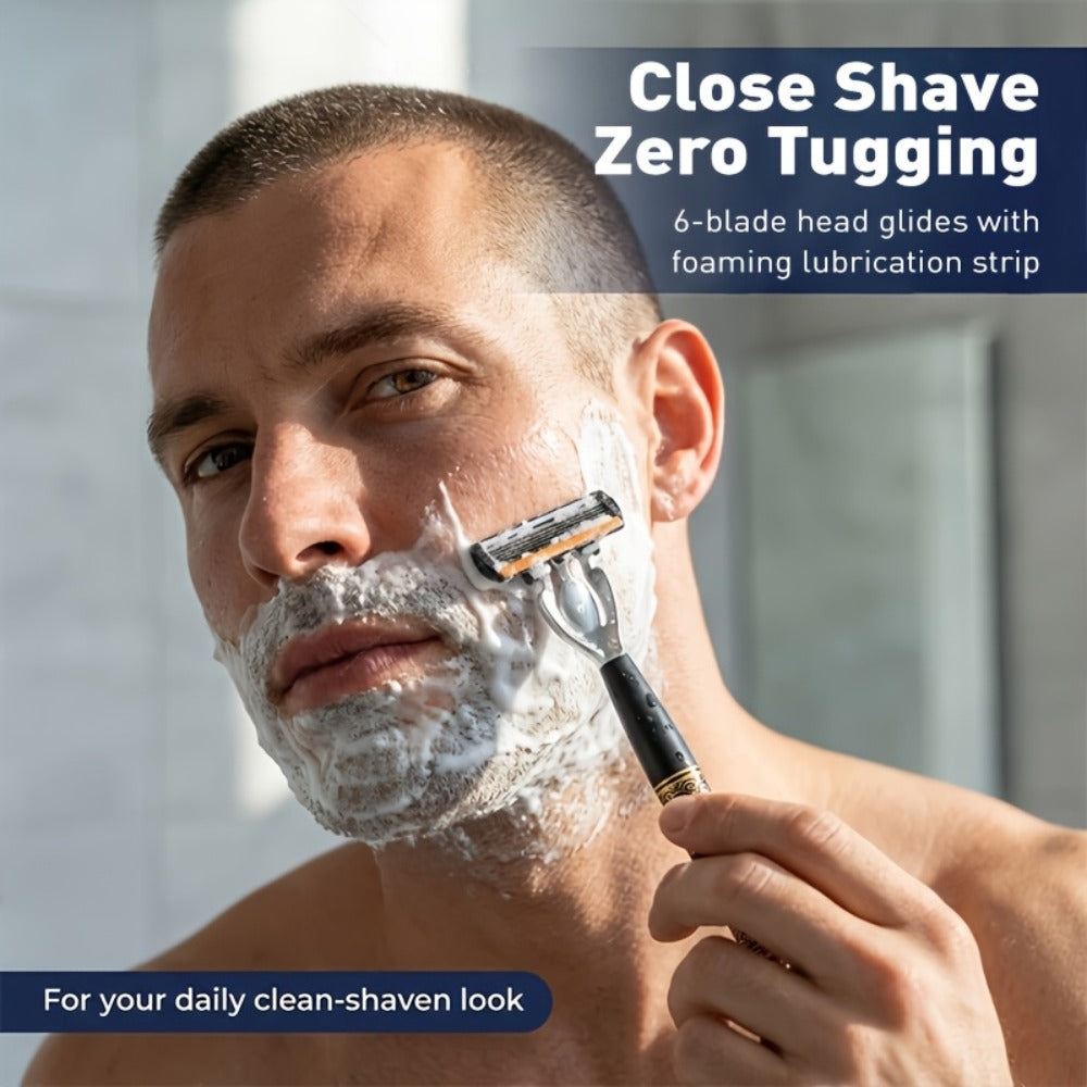 Men's Razor Set with Stainless Steel Replacement Blades - Reusable Handle & High-Capacity Blade Kit for Smooth Close Shave, Precision Grooming for Men, Multiple Bundle Options