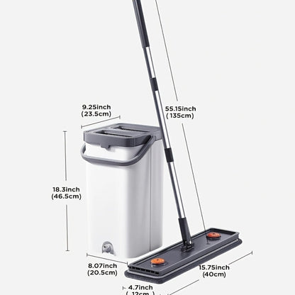Flat Floor Mop and Bucket Set with Self-Cleaning System – Manual Squeeze Mop for Home, Office, Living Room, Bathroom & Kitchen – ABS, Multisurface, No Electricity Needed (White & Black)