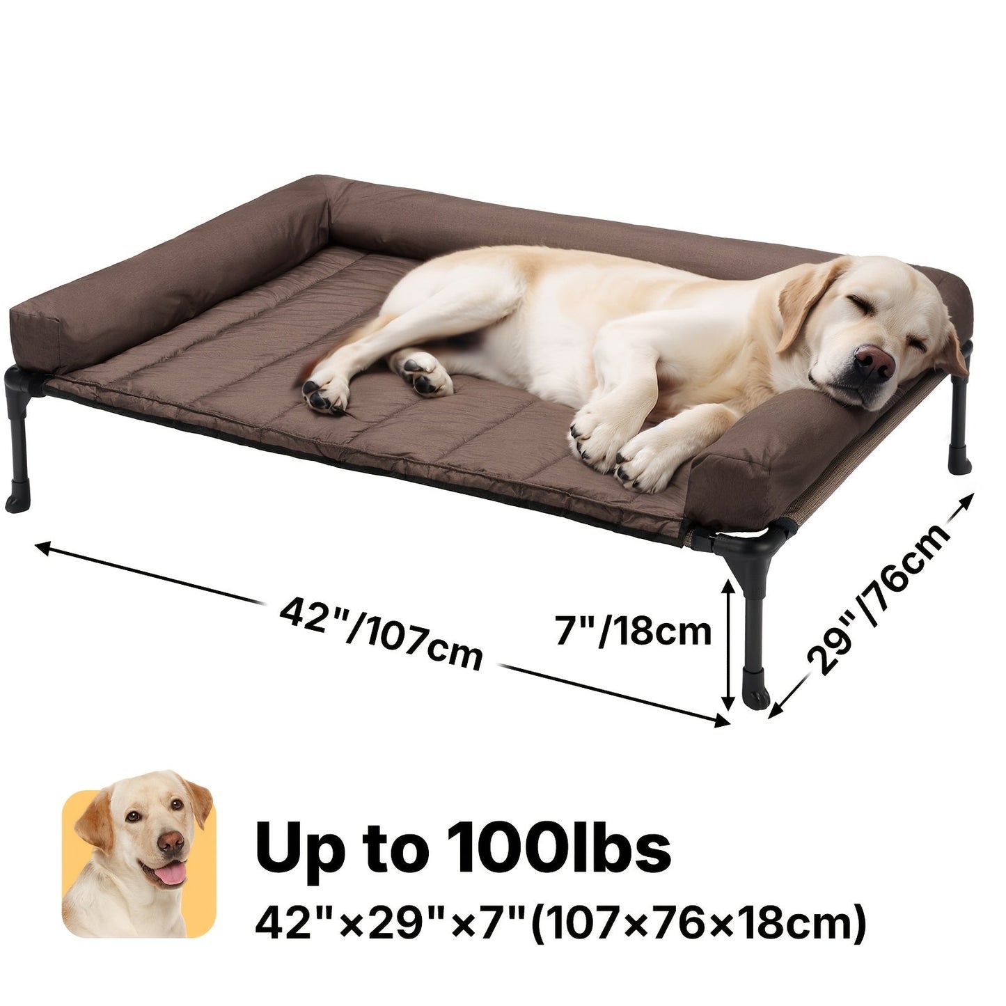 Elevated Dog Bed with Cooling Mesh & Removable Bolster Pillow Top Mat – Raised Dog Cot Bed, No-Slip Feet, Breathable Dog Sofa Bed for Indoor & Outdoor Use