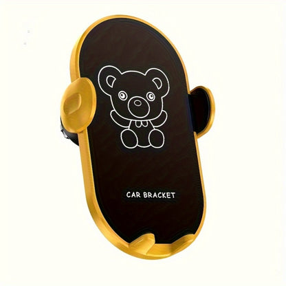 Car Air Vent Phone Holder Mount – Cute Bear Cartoon Design, Universal Cell Phone Bracket for Car Navigation, Fits iPhone Samsung Android, Adjustable Clip, Black & Yellow