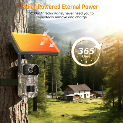 4G LTE Cellular Trail Camera with Solar Panel – 4K Wildlife Monitoring Camera, PIR Motion Sensor, Infrared Night Vision, Two-Way Voice, Remote Access, No WiFi Required, for Hunting & Security (Camo/Brown)
