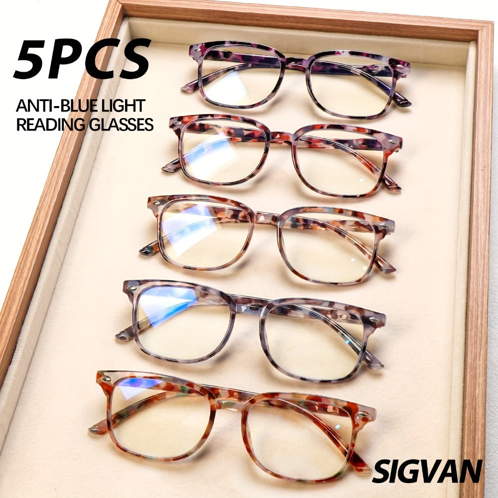 Blue Light Blocking Reading Glasses for Women 5-Pack – Stylish Computer Readers with Spring Hinges, Anti-Blue Light Lenses, Multiple Strengths 1.0–4.0x, Multicolor