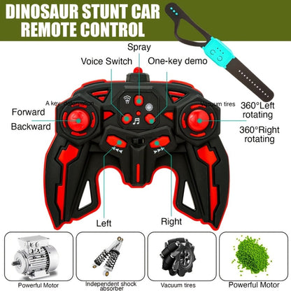 Spray Mist RC Monster Truck Dinosaur with Side-to-Side Drift LED Lights & Sound Effects – All-Terrain Stunt Remote Control Car for Kids Ages 6+ Birthday Easter Gift w/ or w/o Spray