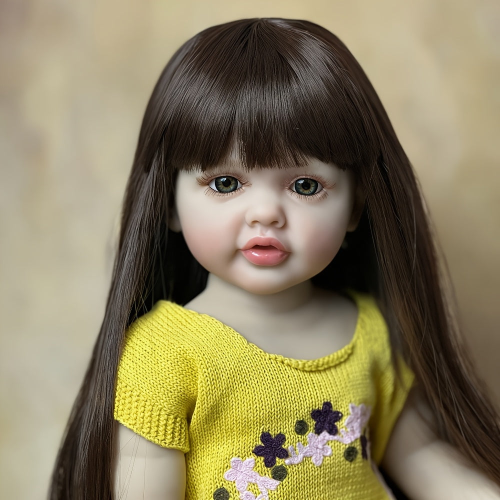 Reborn Baby Doll 22 Inch Princess Toddler Full Vinyl Body Can Stand Sit & Lie Bath-Safe 1.4kg – Acrylic Eyes Attached Wig Includes Outfit Pacifier Bottle & Birth Certificate, Realistic Girl Gift 55cm