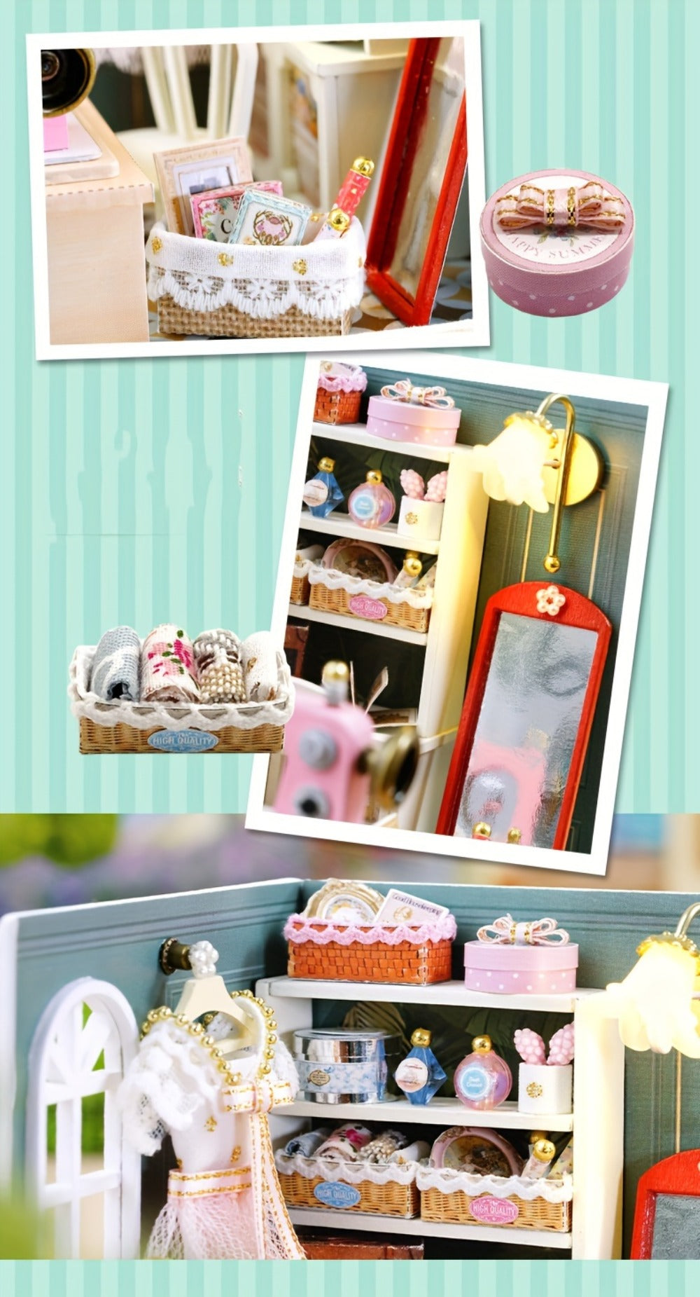 DIY Miniature Shop Dollhouse Kit with Dust Cover – Wooden Mini Store Assembly Set, 4 Themes Sakura Noodles Candy Atelier Coffee, Creative Home Decor Display Gift for Adults & Teens Birthday Christmas