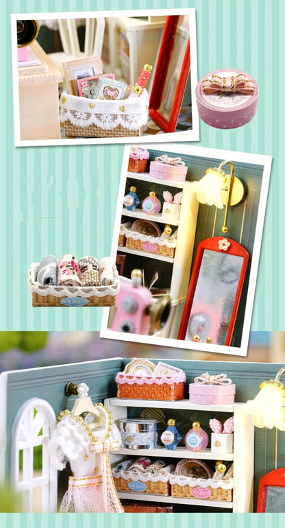 DIY Miniature Shop Dollhouse Kit with Dust Cover – Wooden Mini Store Assembly Set, 4 Themes Sakura Noodles Candy Atelier Coffee, Creative Home Decor Display Gift for Adults & Teens Birthday Christmas