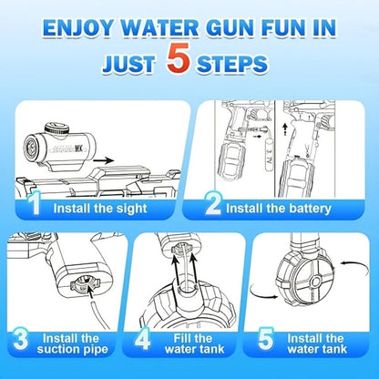 Electric Water Gun High Pressure Automatic Squirt Blaster with LED Flash & USB-C Rechargeable – 40ft Long Range Rapid Fire for Kids Teens Adults, Pool Beach Backyard Summer Outdoor Toy Gift